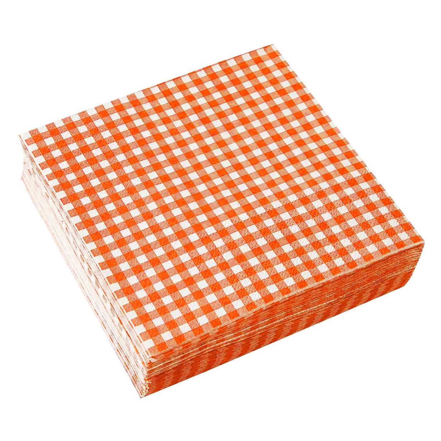 Gatherfun Disposable Paper Napkins 3-ply Orange and White Gingham Beverage Napkins for Dinner, Picnic, Birthday Party?6.5X6.5 in, 50-Pack)