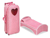 Badger Basket 3-in-1 Trolley Doll Carrier with Rocking Bed and Bedding - Adorable Pink Polka Dot Design for 18-Inch Dolls