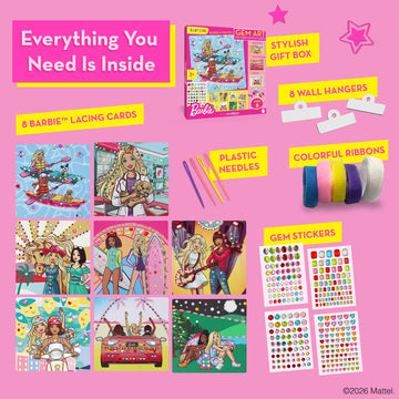 Barbie® Gem Sticker Kit for Kids Ages 4-8 - 8 Gem Sticker Art Stitch Cards with Satin Ribbons | Barbie Arts and Crafts, Craft Kit for Girls