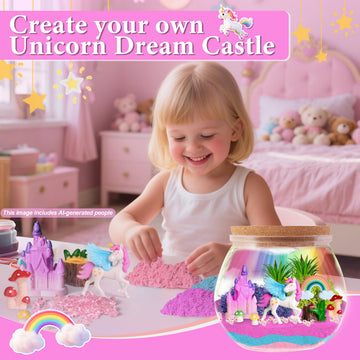 Unicorn Terrarium Craft Kits, DIY Craft with Colorful LED Night-Lights, Birthday Gifts for Kids Age 5 6 7 8-12 Year Old Girl Gift, Decorative
