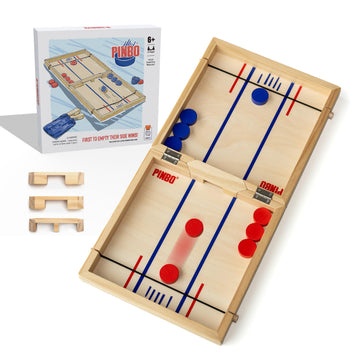 Pinbo Sling Puck Game (18") Premium Wooden Foldable Board | 2 Player Tabletop Game for Adults & Kids | Travel Friendly Classic Slingshot Game