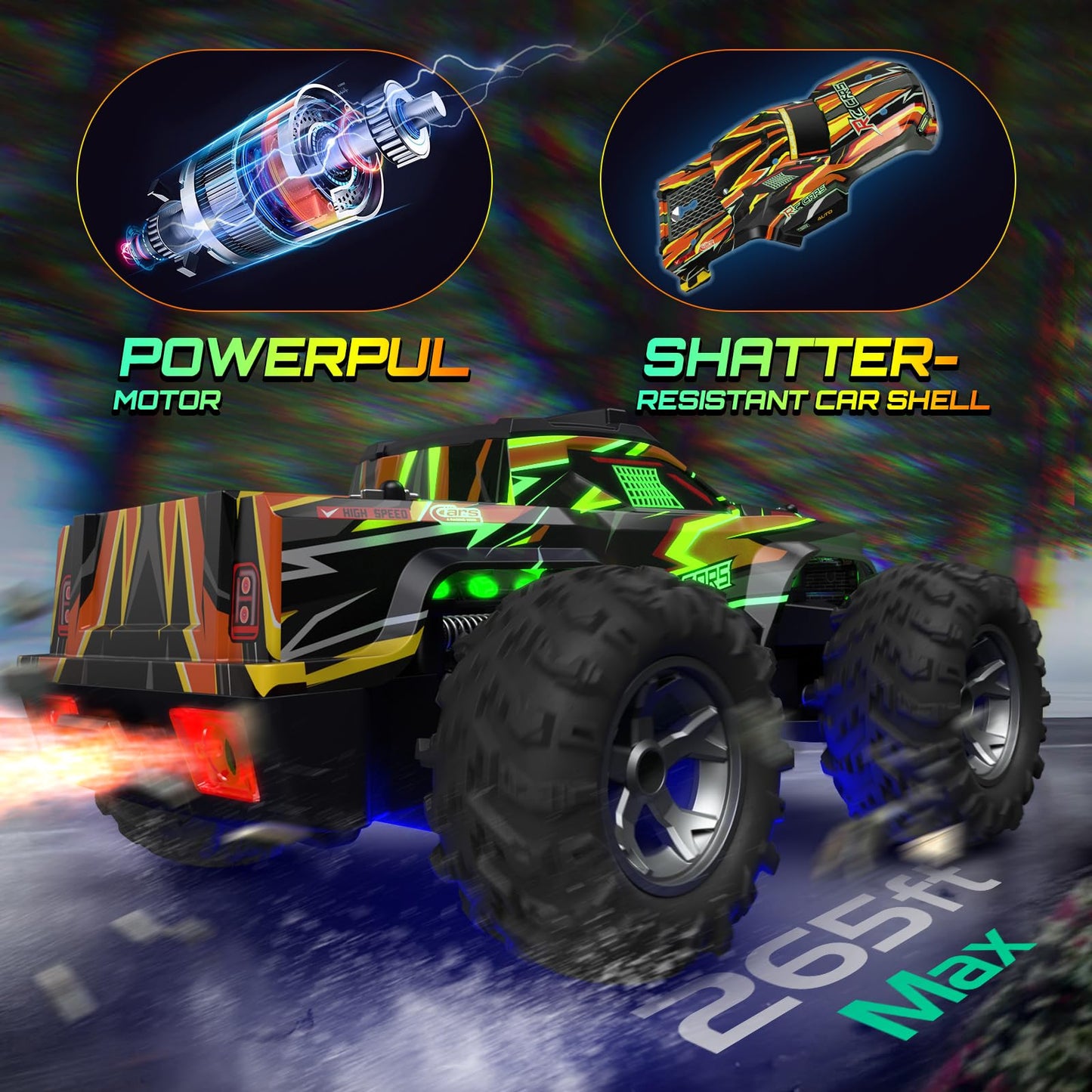 Remote Control Car for boys, 1:16 Scale All Terrain RC Cars,High Speed 25Km/h Fast Car with Colorful Led Light and spray, 2x1300mAh Rechargeable
