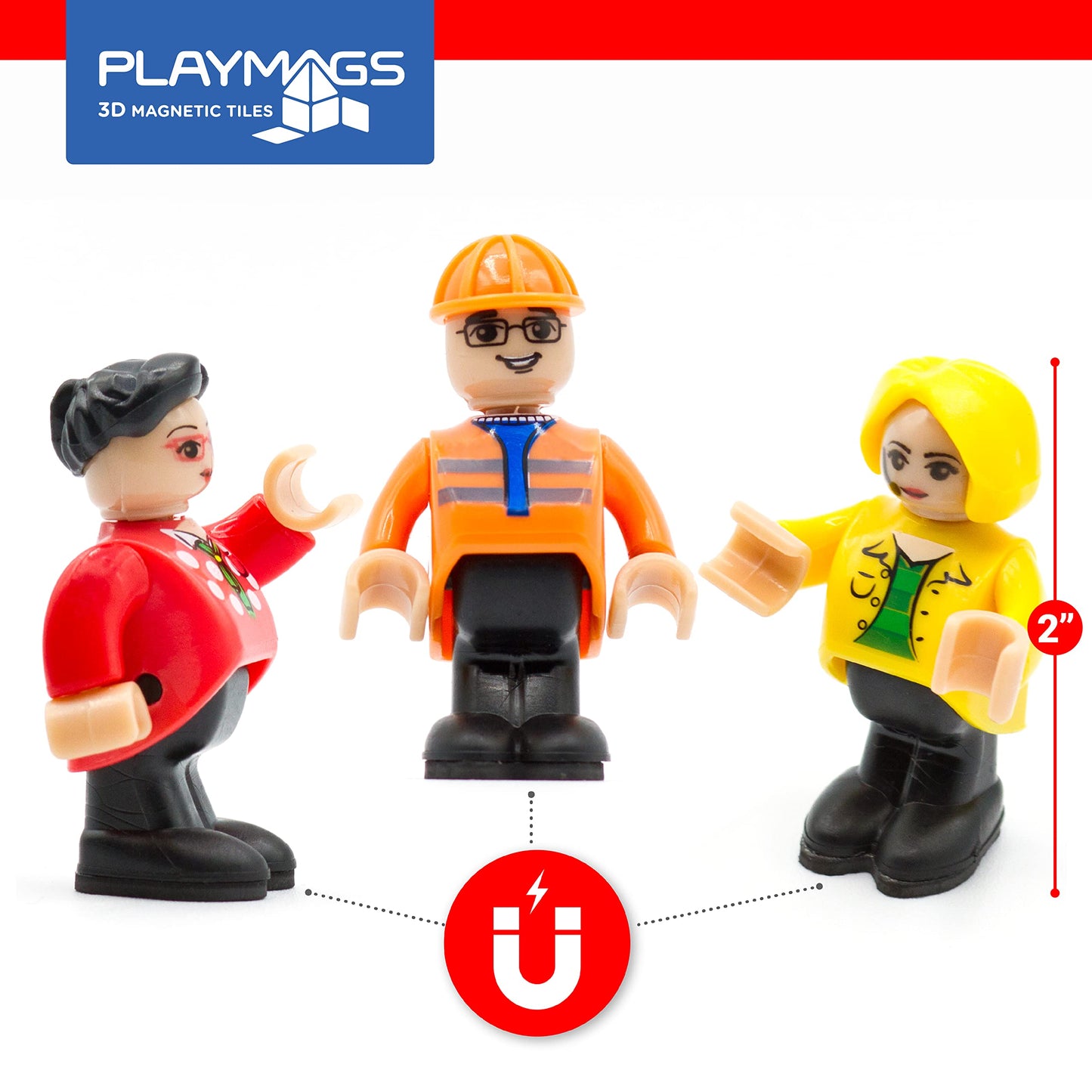 Playmags Magnetic Figures Community Set of 15 Pieces - 2 Inches Play People Perfect for Magnetic Tiles Building Blocks - STEM Learning Toys Children