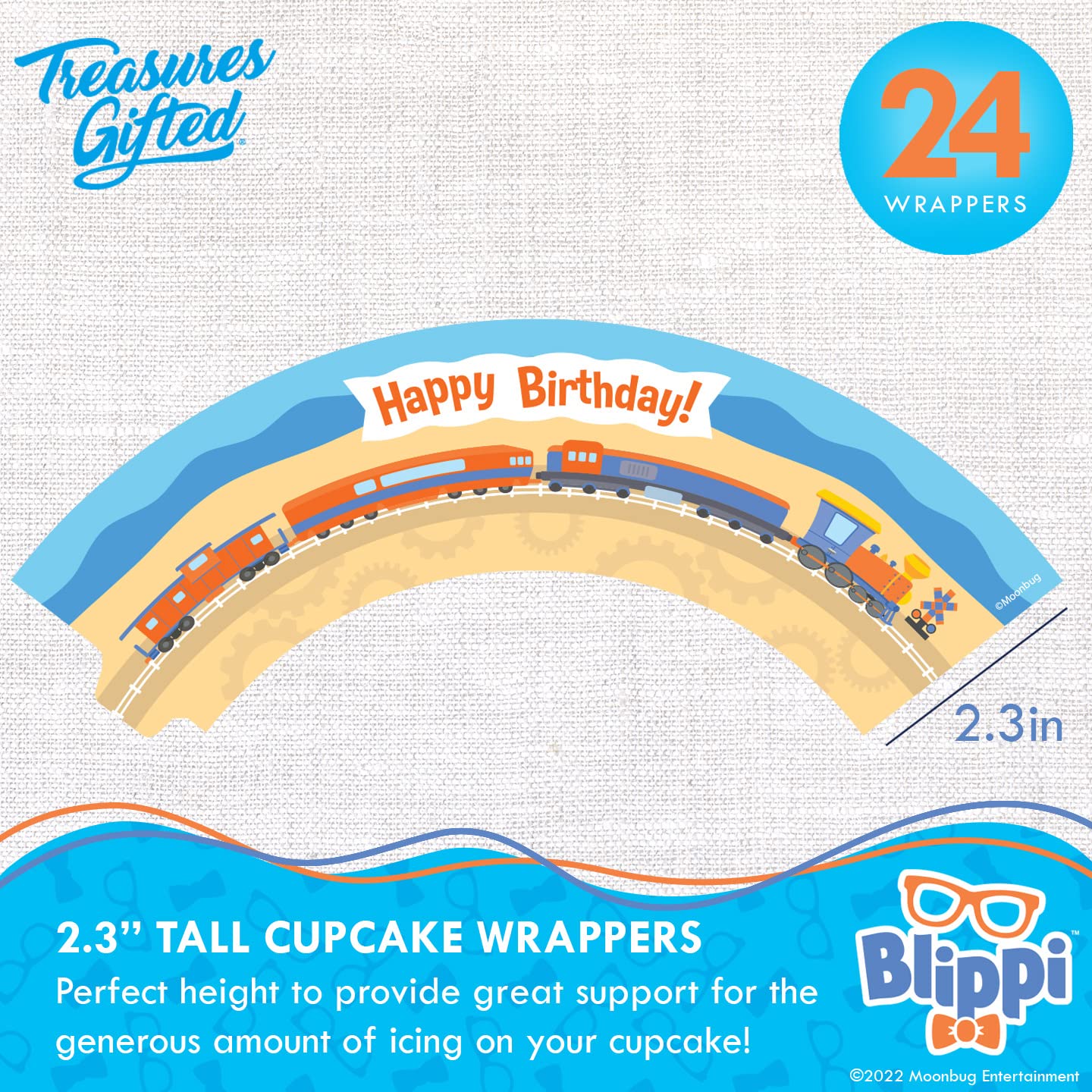 Treasures Gifted Officially Licensed Blippi Birthday Decorations Vehicle - Cake Topper Set - 1 Blippi Cake Topper & 24 Cupcake Toppers & Wrappers
