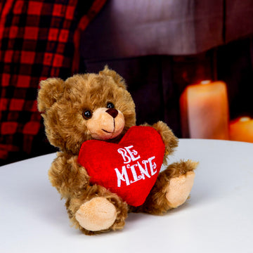 Plushland Stuffed Mocha Heart Bear - Be Mine- Plush Bear Toy for Kids & Adults - Embroidered Heart Pillow - Brown-6 inches