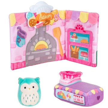 Squishville by Squishmallow Bakery Play Scene, 2” Winston Mini-Squishmallow, 8” Playset, 1 Plush Accessory, Marshmallow-Soft Animals, Bakery Toy
