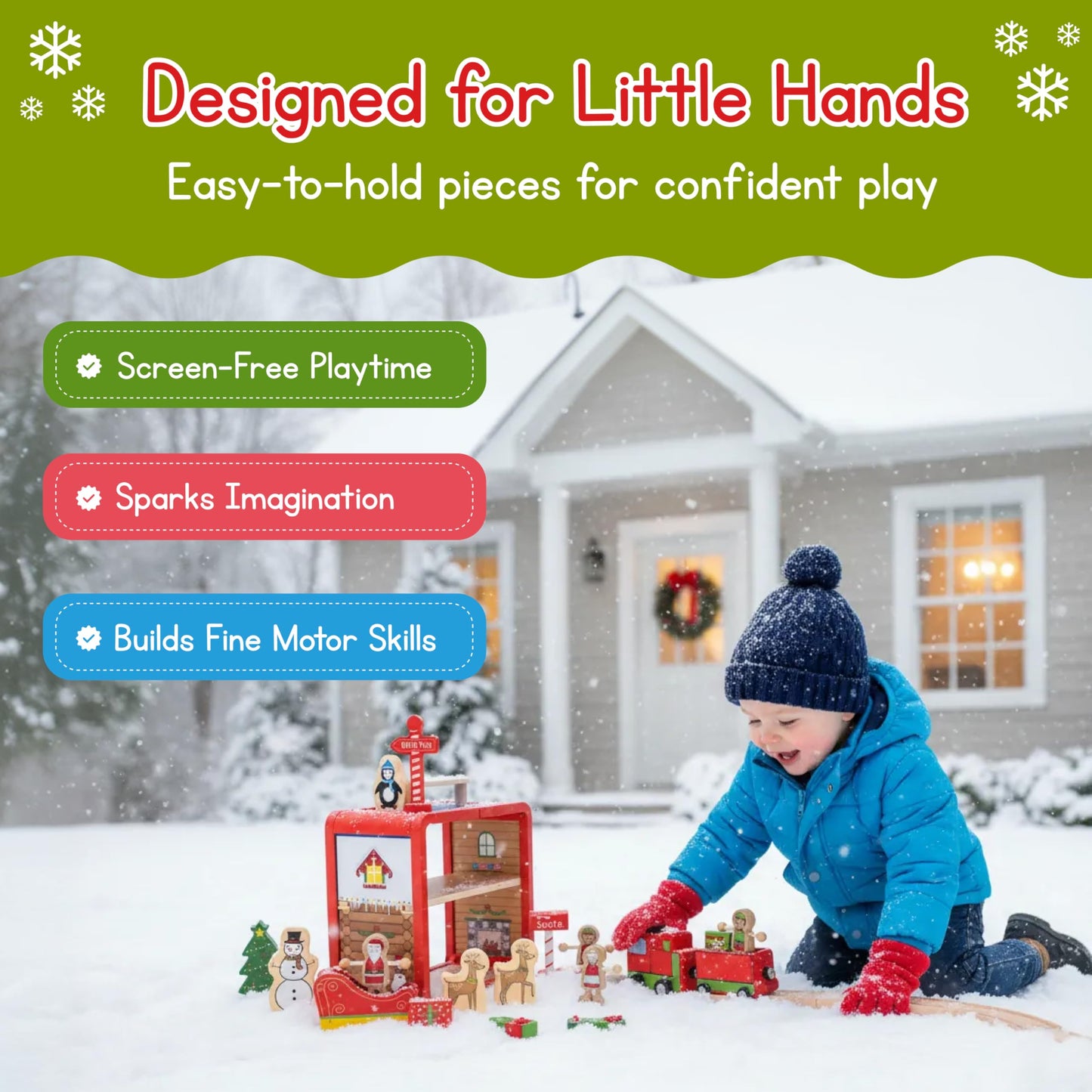 Jack Rabbit Creations 16-Piece Santa's Workshop Suitcase Playset - Santa, Elves, Reindeer & Snowman - FSC Bamboo, Eco-Friendly Toddler, Ages 3+