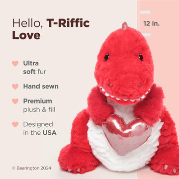 Bearington T-Riffic The Love Dinosaur Plush Stuffed Animal 12 in, Ideal Plushies Gift for Kids & Girlfriends