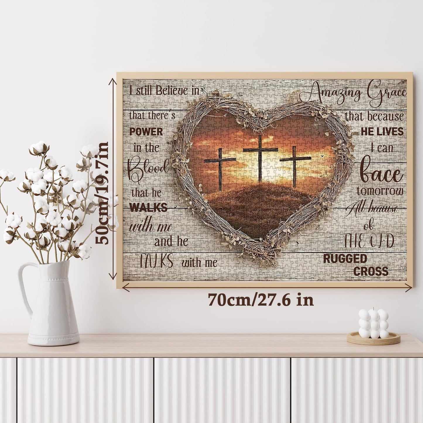 Larkipuzz Christian Heart Cross Puzzles for Adults 1000 Pieces, Vintage Love Religious Bible Jigsaw Puzzle, Inspirational Scripture Sunset Landscape