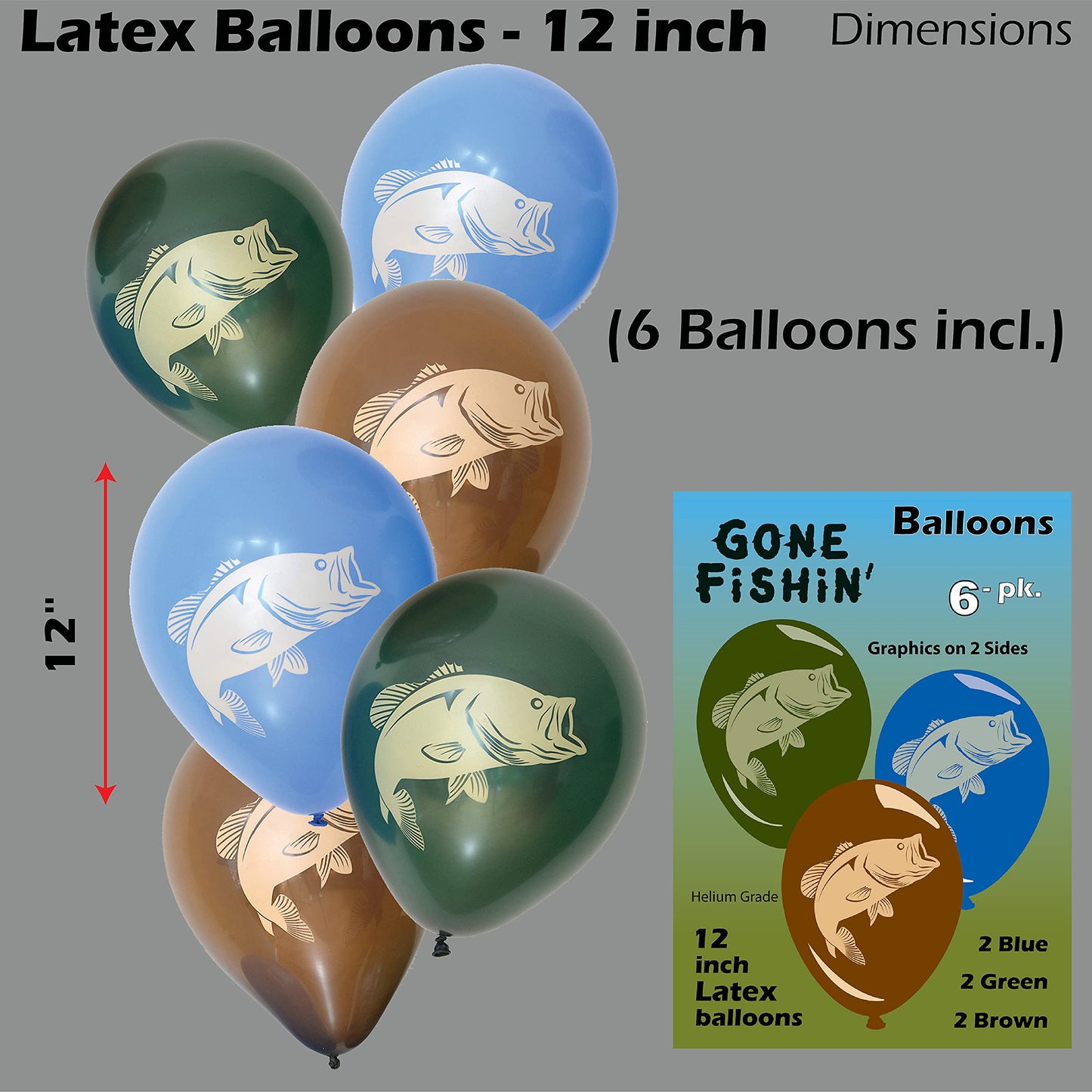 Havercamp Gone Fishing Birthday Party Premium Decorations Kit! Includes: Birthday Banner, Bass Centerpiece, 6 Bass Balloons, 12 Photo Props, 1 Cake