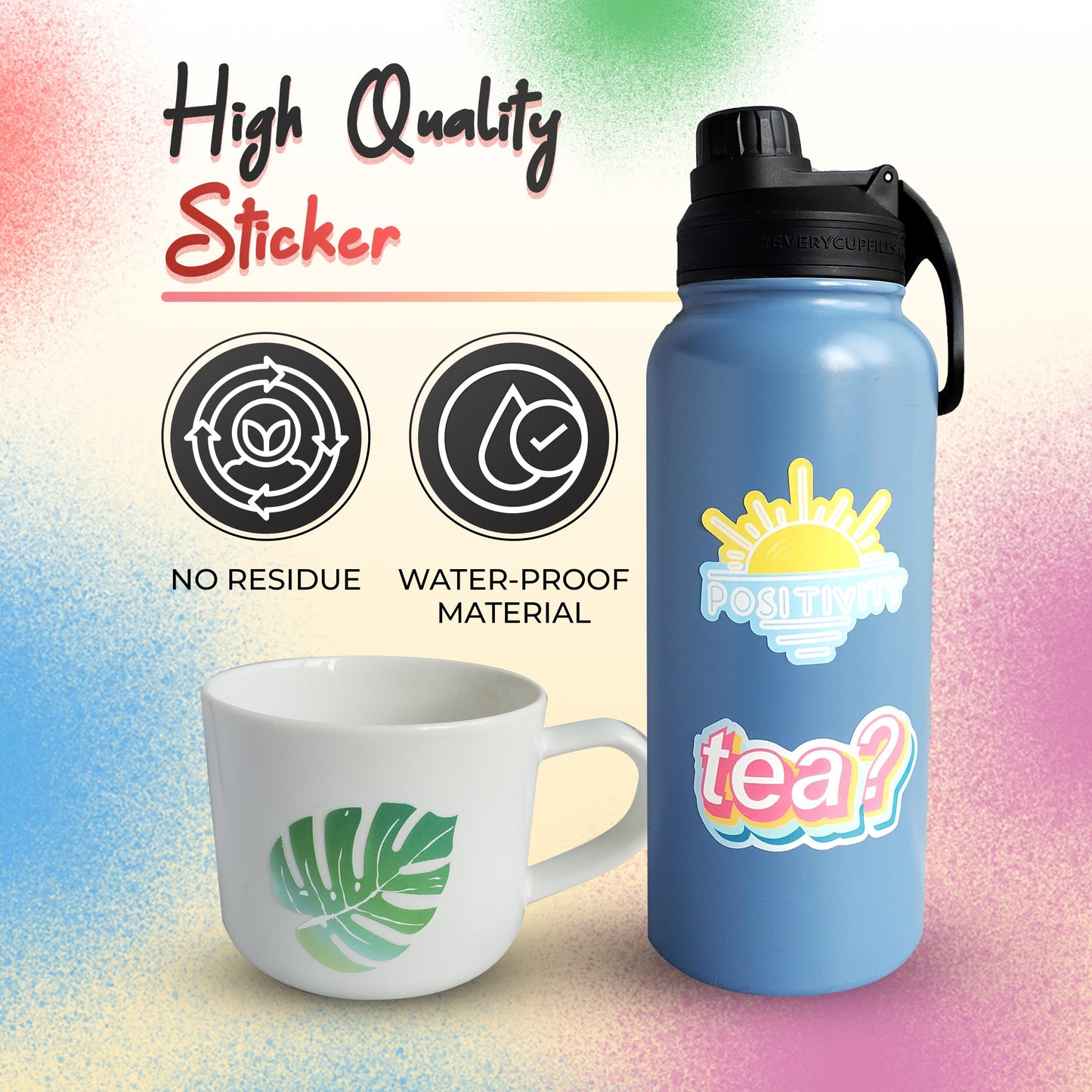 50PCS Cute Aesthetic Vysco Water Bottle Laptop Stickers, Vinyl Waterproof Decals for Skateboard Luggage Car Bumper Computer Stickers for Girls Boys