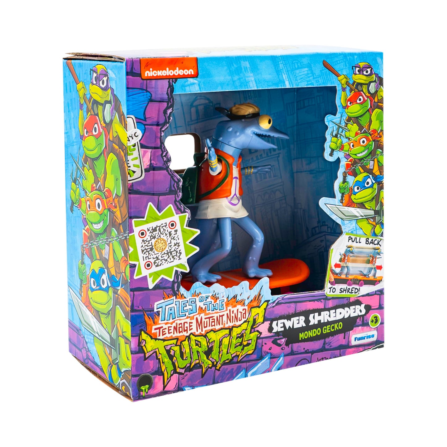 Teenage Mutant Ninja Turtles Toy, Mondo Gecko Sewer Shredder Pullback Skateboard, TMNT Mutant Mayhem Ninja Character Collectible for Kids, Ages 3+