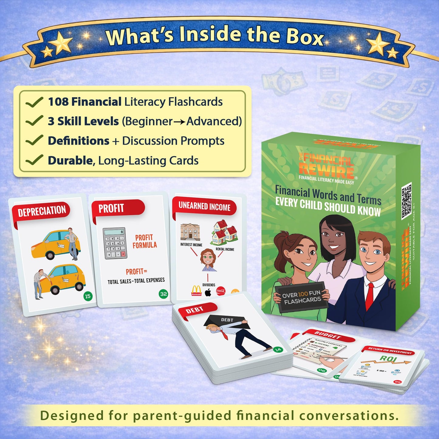 Financial Literacy Flashcards for Kids & Teens | 108 Money & Finance Terms with Images, Definitions & Discussion Prompts | 3 Skill Levels