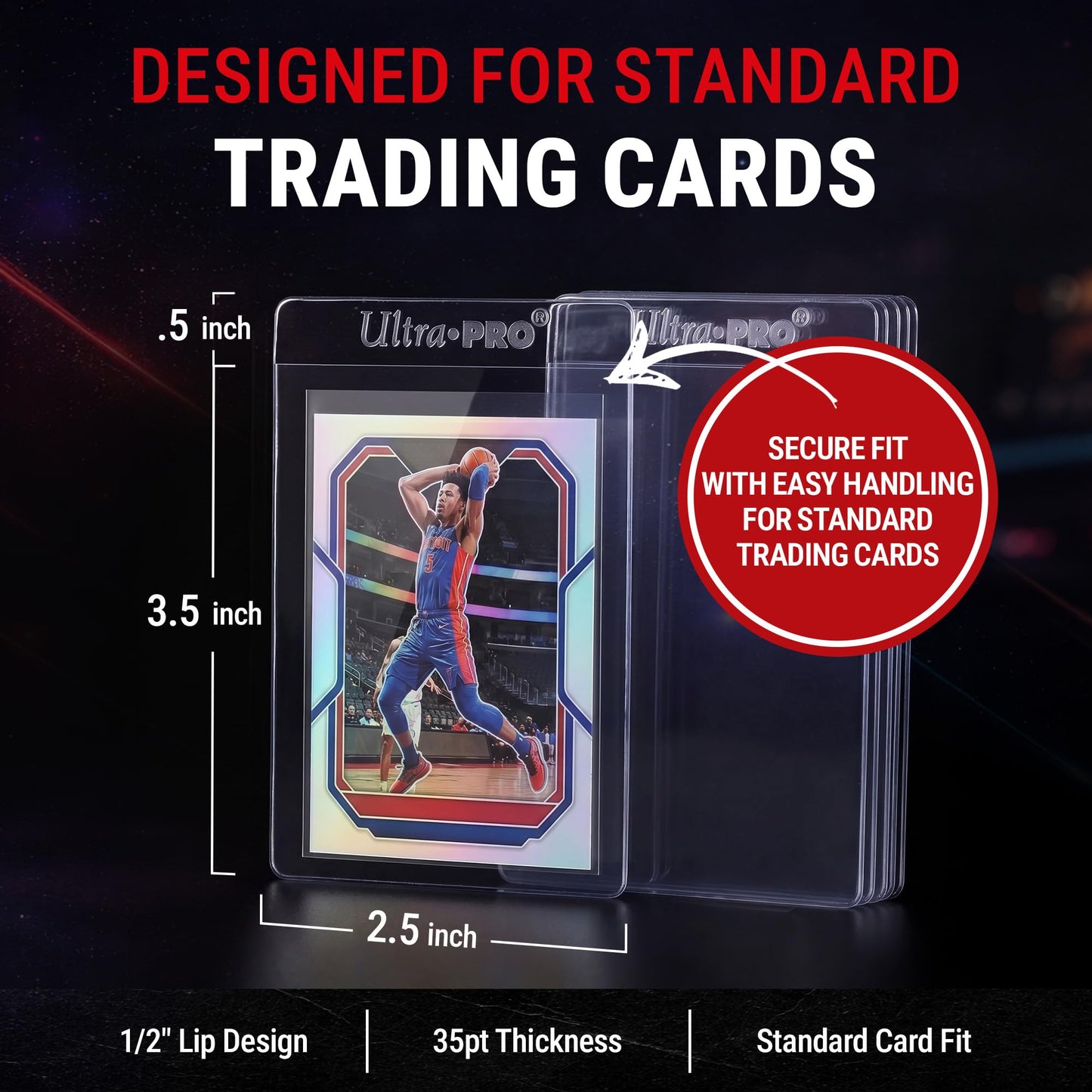 Ultra Pro Semi Rigid Card Holder 1/2" Lip - Clear PVC Sleeves for Trading Cards - Fits 2.5" x 3.5" up to 35pt - Card Grading Sleeves for Storage
