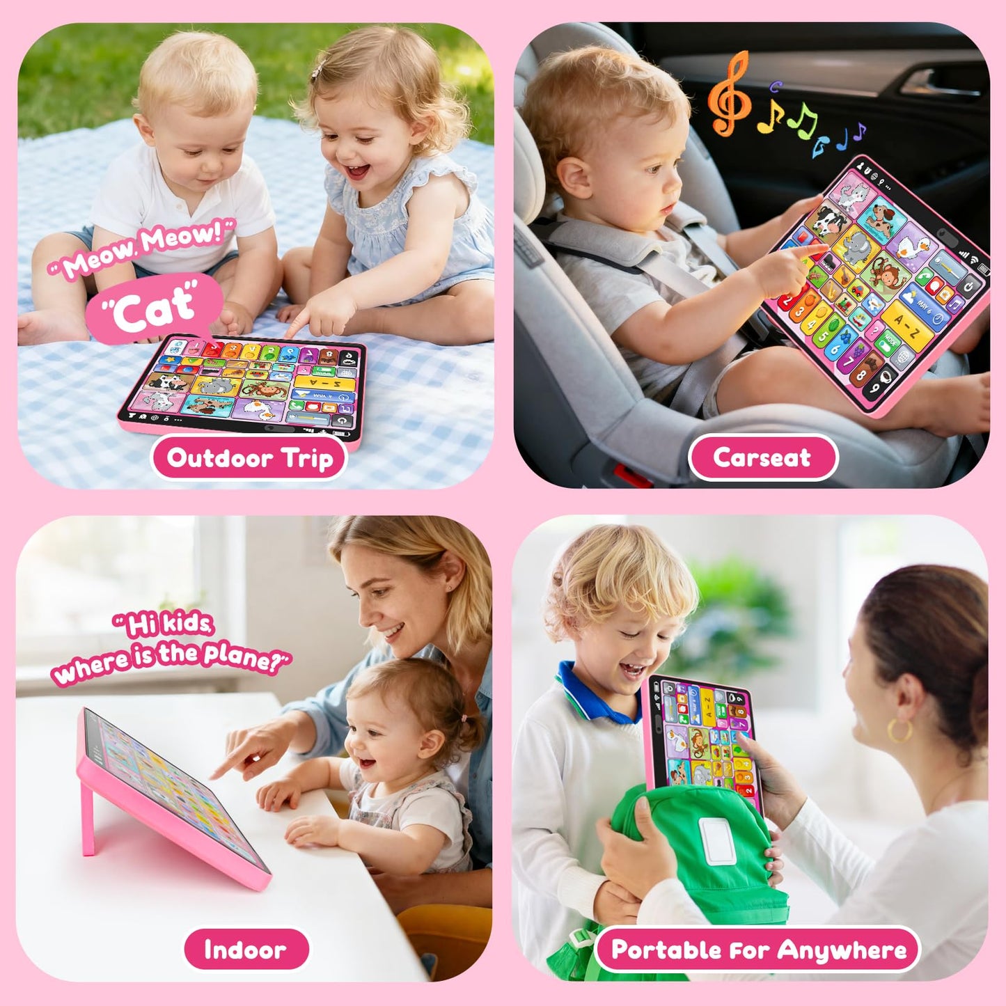 Trilingual Learning Toy Tablet with Music & Sound, Montessori Speech Therapy Toys for 1 Year Old Girl Boy Musical Baby Toy 12-18 Months Toddler Girl