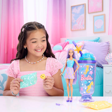 Barbie Pop Reveal Doll & Accessories, Sea Slushy Series Fashion Doll & Pet, 8 Surprises Includes Sensory Slime, and Color Change Hair