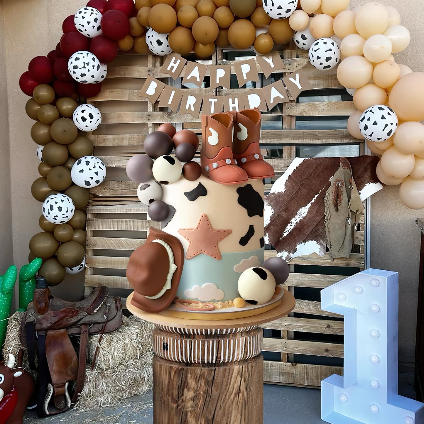 16PCS Cowboy Cake Topper Cowboy Hat and Boot Balls Cake Decorations Western Cowboy Birthday Baby Shower Party Decorations (Brown)