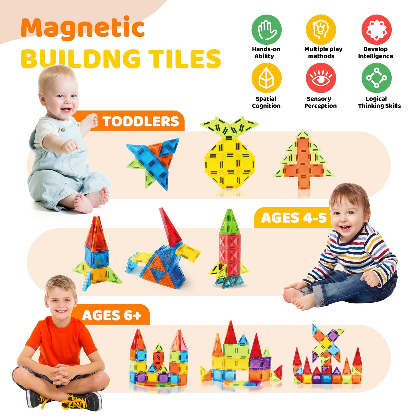 JoxSaxin 56PCS Mini Magnetic Tiles, Portable Magnetic Toy Travel Set for Kids, Includes Iron Storage Box, Puzzle Toy for Boys and Girls Ages 3+