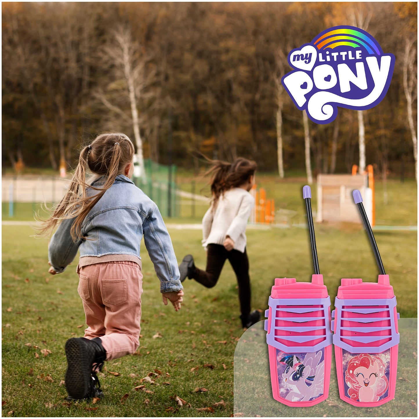 Sakar My Little Pony Molded Walkie Talkie for Kids, Safe and Flexible Antenna, Over 1000ft Range, Easy-to-Use Power Switch, Belt Clip, Pack of 2