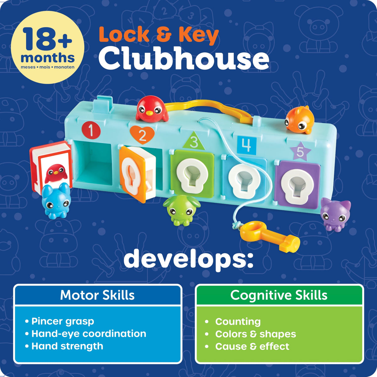 Learning Resources Lock & Key Clubhouse, Counting and Fine Motor Games, Combination Lock Toy , Montessori Activity Center For Kids, Preschool Learning