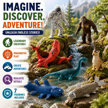 Safari Ltd. Cryptozoology Designer TOOB - 7 Figurines: Yeti, Loch Ness, Jackalope, Kraken, Trout, Coelacanth, Bigfoot - Educational Toy Figures