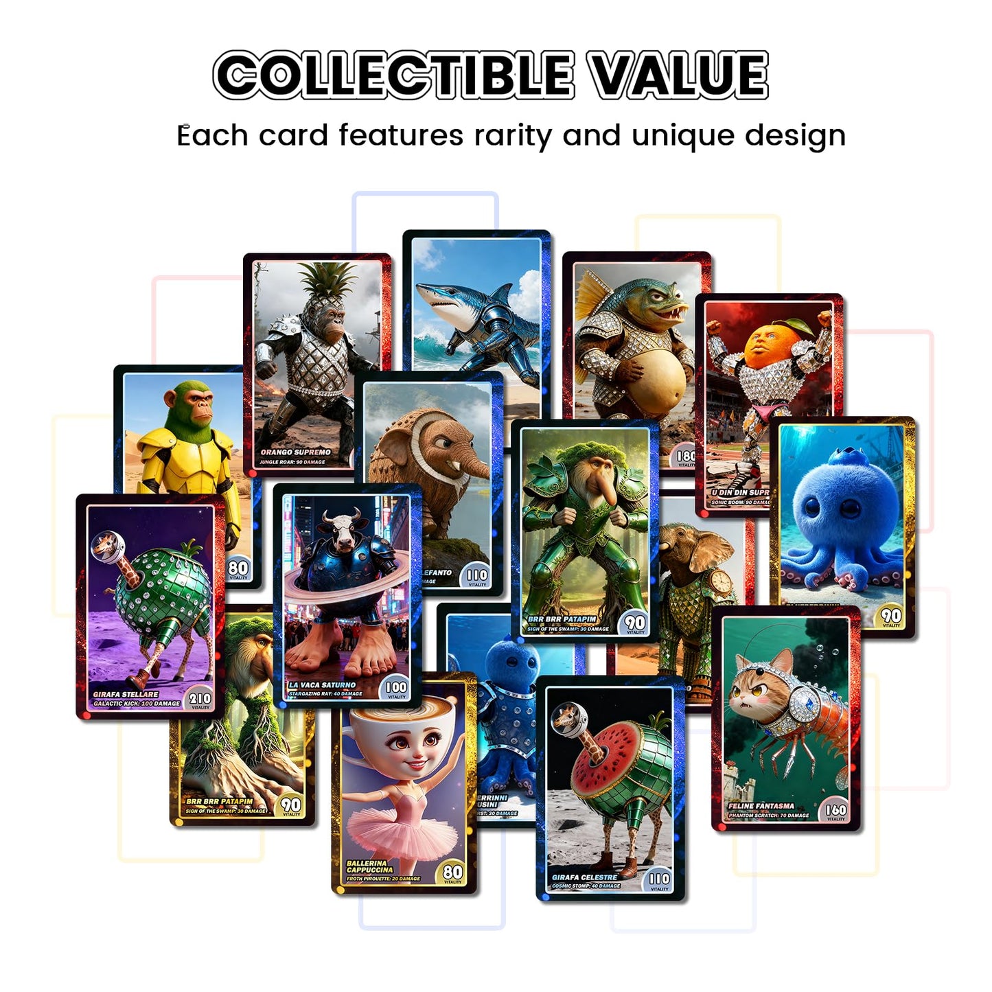 55pcs Italian Brainrot Cards,Funny Brainrot Cards Rot Collection,Brainrot-Gifts,Featuring Characters Like Tralalero Tralala &Ballerina