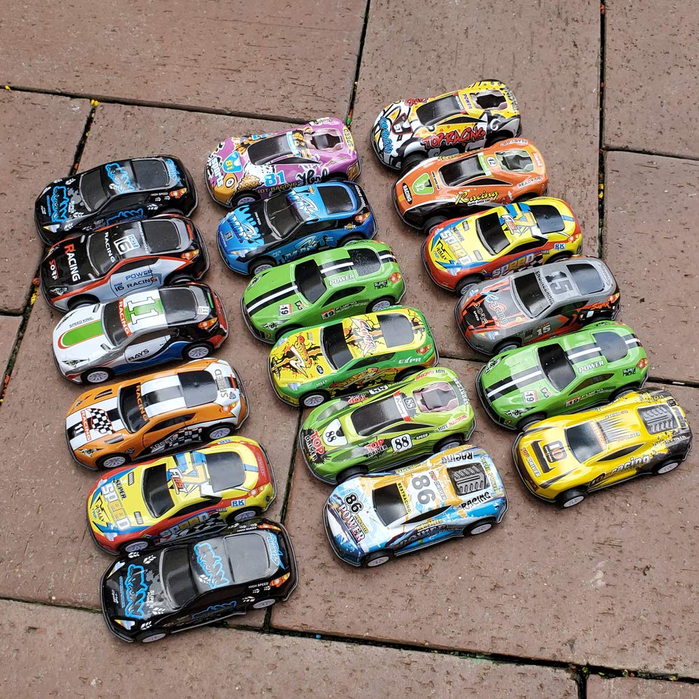 Himeeu 18Pcs Metal Pull Back Racing Car Toy Die Cast Race Cars Vehicles Friction Powered Toddler Boy Toys 2.7 Inch
