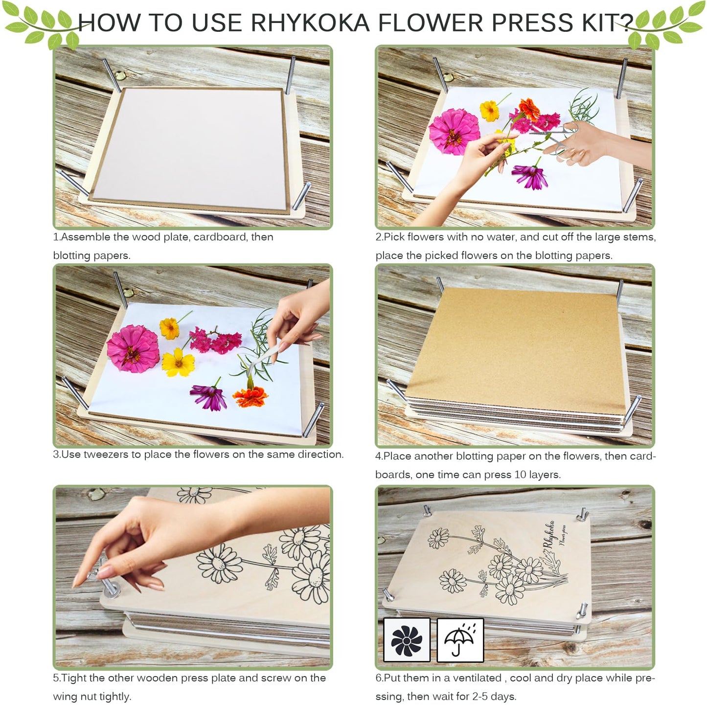 Rhykoka Large Flower Press Kit for Adults, 10 Layers 11.8 x 8.3 Inches DIY Wood Leaf Plant Press Kit, Great Gift for DIY Arts and Crafts Lovers (Light