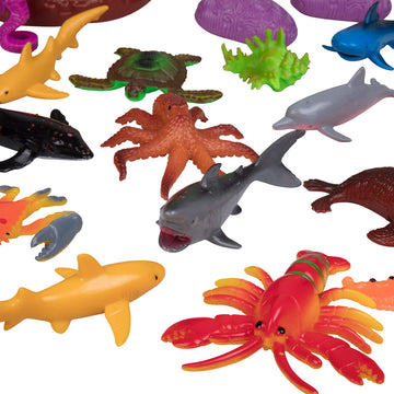 Ocean Animal Toy Figures Set (30PCS)- Marine Life Sea Creatures Playset with Sharks, Dolphins, Turtles, Crabs & More- Kids Educational Toys, Bath