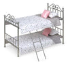 Badger Basket Metal Doll Bunk Bed - Scrollwork Frame with Ladder, Reversible Bedding and Pillows - Fits 18 Inch Girl Doll Furniture - Silver and Pink