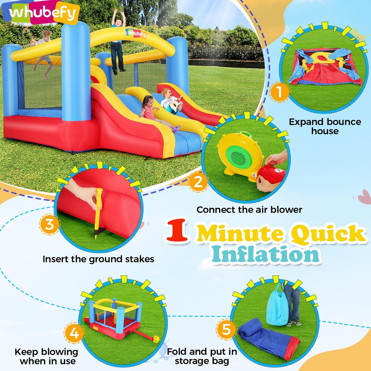 Whubefy 12.6FTx9FT Large Inflatable Bounce House for Kids 3-6 Big Kids 8-12