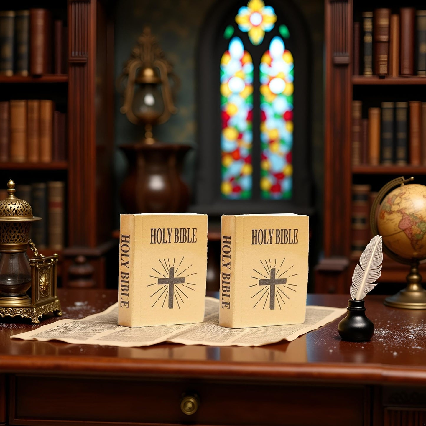 2Pcs Brown Mini Bible Pocket Book Dollhouse Miniature Book Bookshelf Bedroom Library Accessories, Dollhouse Furniture, Miniature Dollhouse
