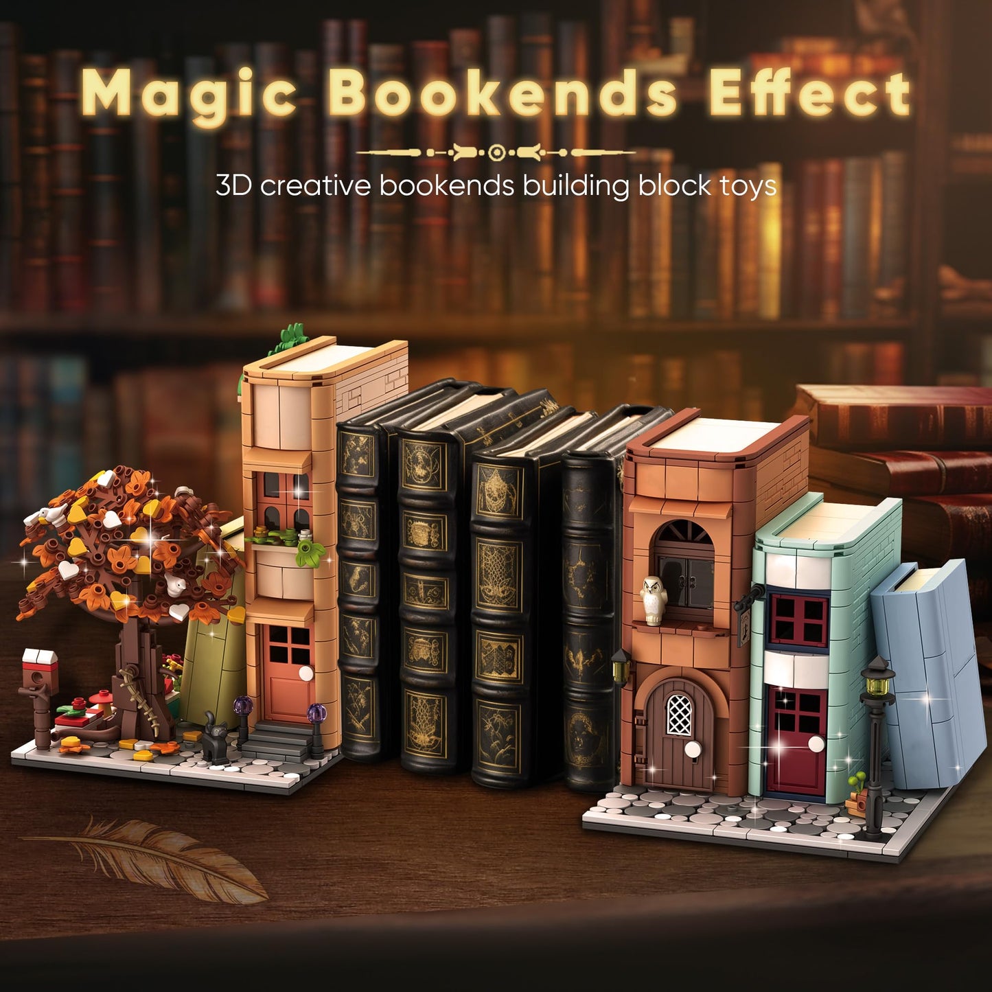 Zylvoxia Bookend Magic House Building kit, Home Decorative for Building Block Toy, Bookcase Miniature House Model Building, Cool Bookshelf Organizer