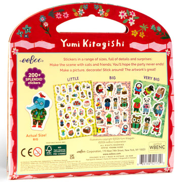 eeBoo Cat's Apartment Sticker Book - 200+ Whimsical Cat Stickers, 3 Sizes, 12 Page Book with Handle, Screen-Free Creative Play, Kids Ages 3+