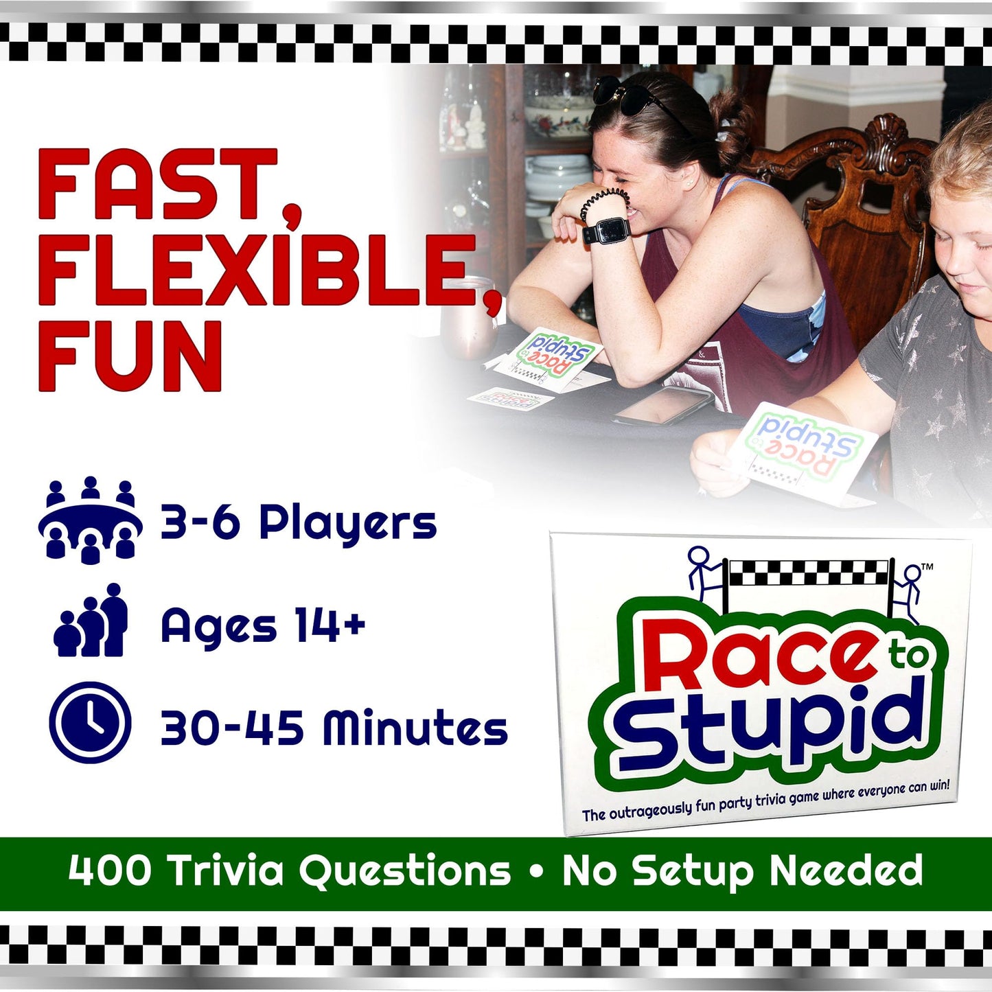 Race to Stupid Trivia Card Game - Family Games for Adults & Teens, Hilarious Party Games for Family Game Night Fun, Educational & Challenging Trivia
