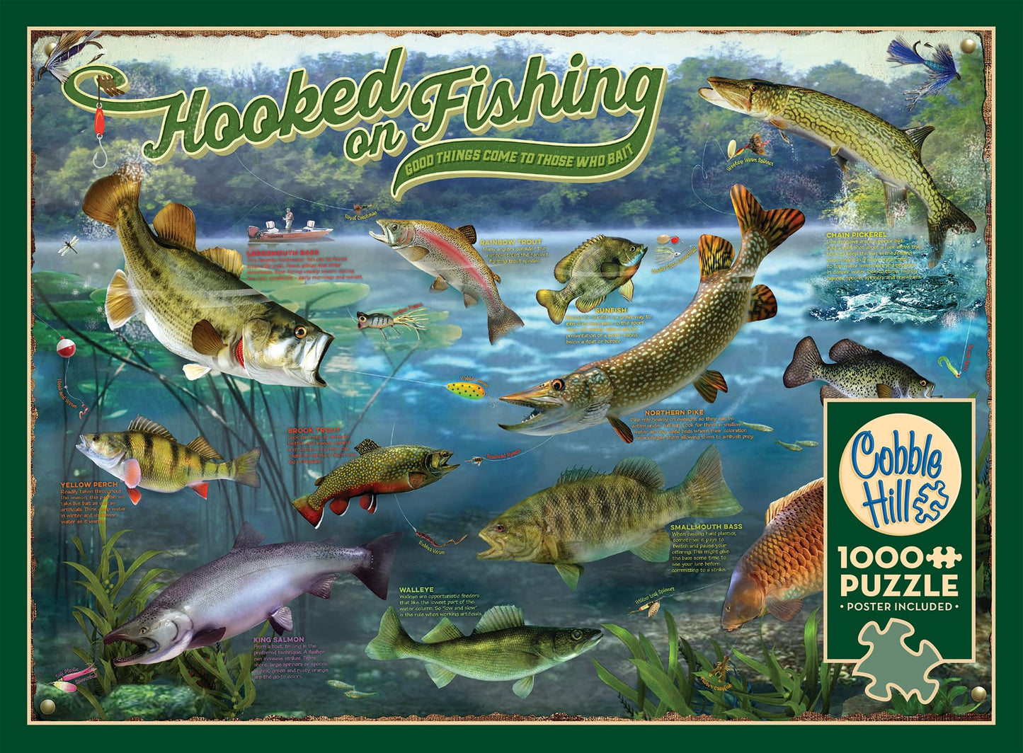 Cobble Hill 1000 Piece Puzzle - Hooked on Fishing - Sample Poster Included