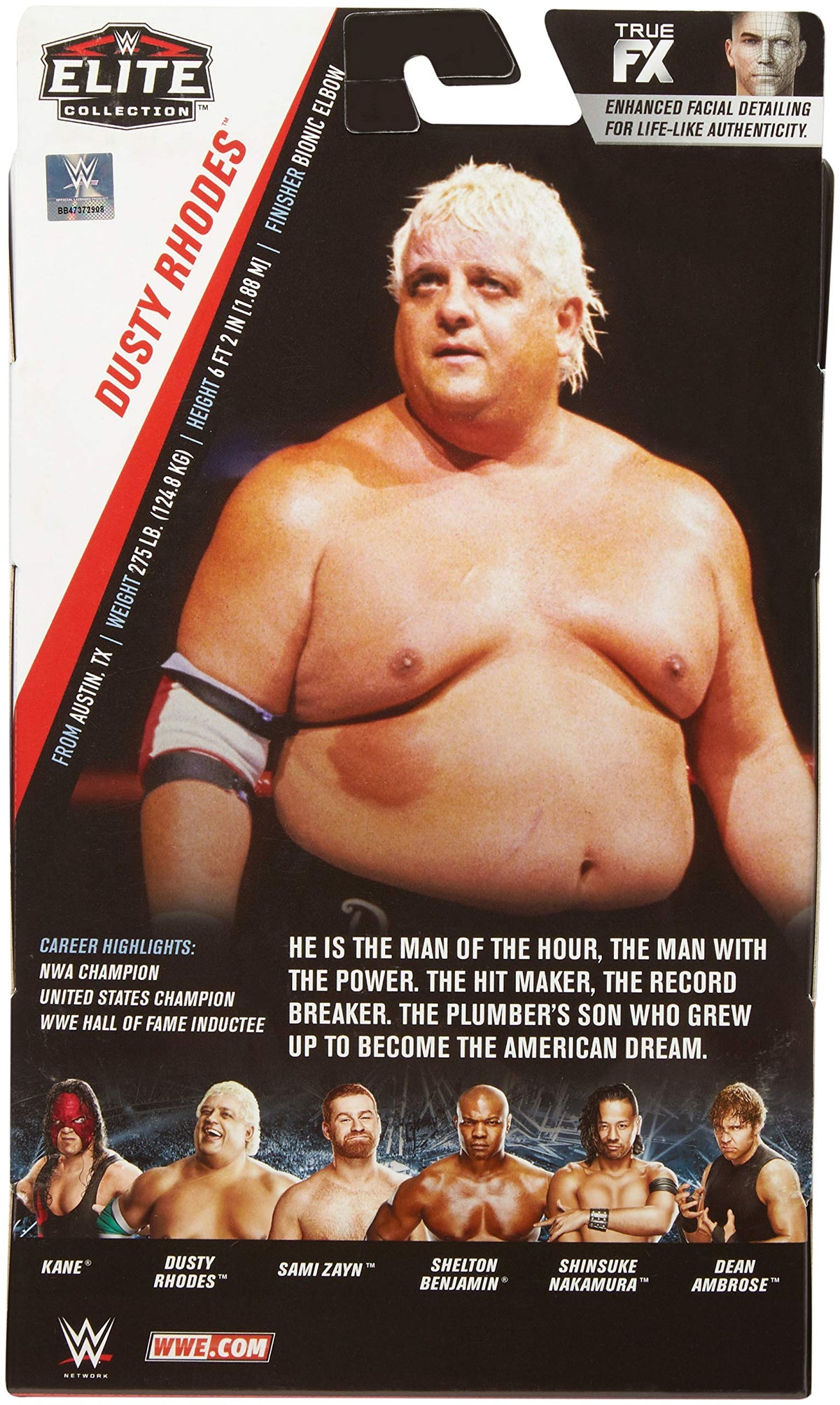 WWE Dusty Rhodes Elite Collection 6-inch Action Figure with Deluxe Articulation, TrueFX Facial Detailing, Iconic Ring Gear & Accessory, Ages 8 and
