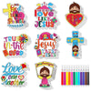 XEQWZVFR 40 Sets Christian Crafts for Kids Coloring Card Fridge Magnet Coloring Pen Religious Sunday School Craft Jesus Loves Me Color Your Own DIY