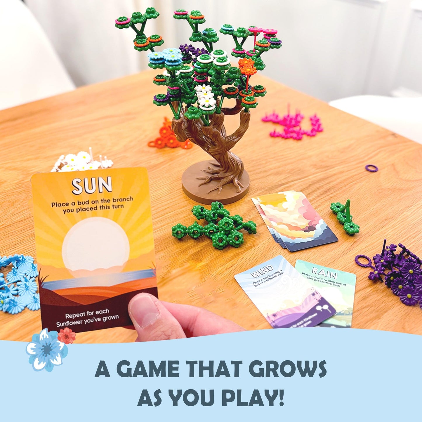 Bloomchasers 3D Flower Stacking Tree Building Board Game for Families and Adults, Light Strategy, Beautiful, Fun & Competitive, Base Game + Expansion