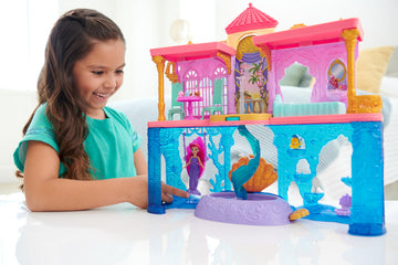Mattel Disney Princess The Little Mermaid Toys, Ariel Doll House Stackable Castle with Land & Sea Levels, Small Doll, 1 Friend, 12 Pieces & Pool