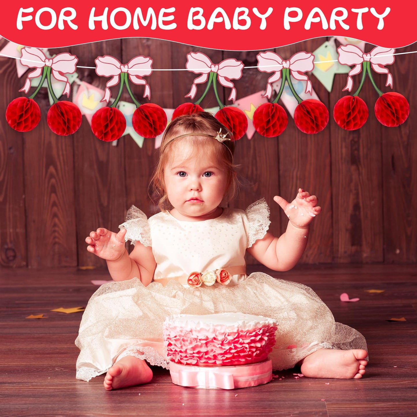 XEQWZVFR 10PCS Cherry Bow Honeycomb Decor 3D Cherry Bow Honeycomb Birthday Party Decorations Cherry Centerpiece Table Decorations Cherry-Bow Table