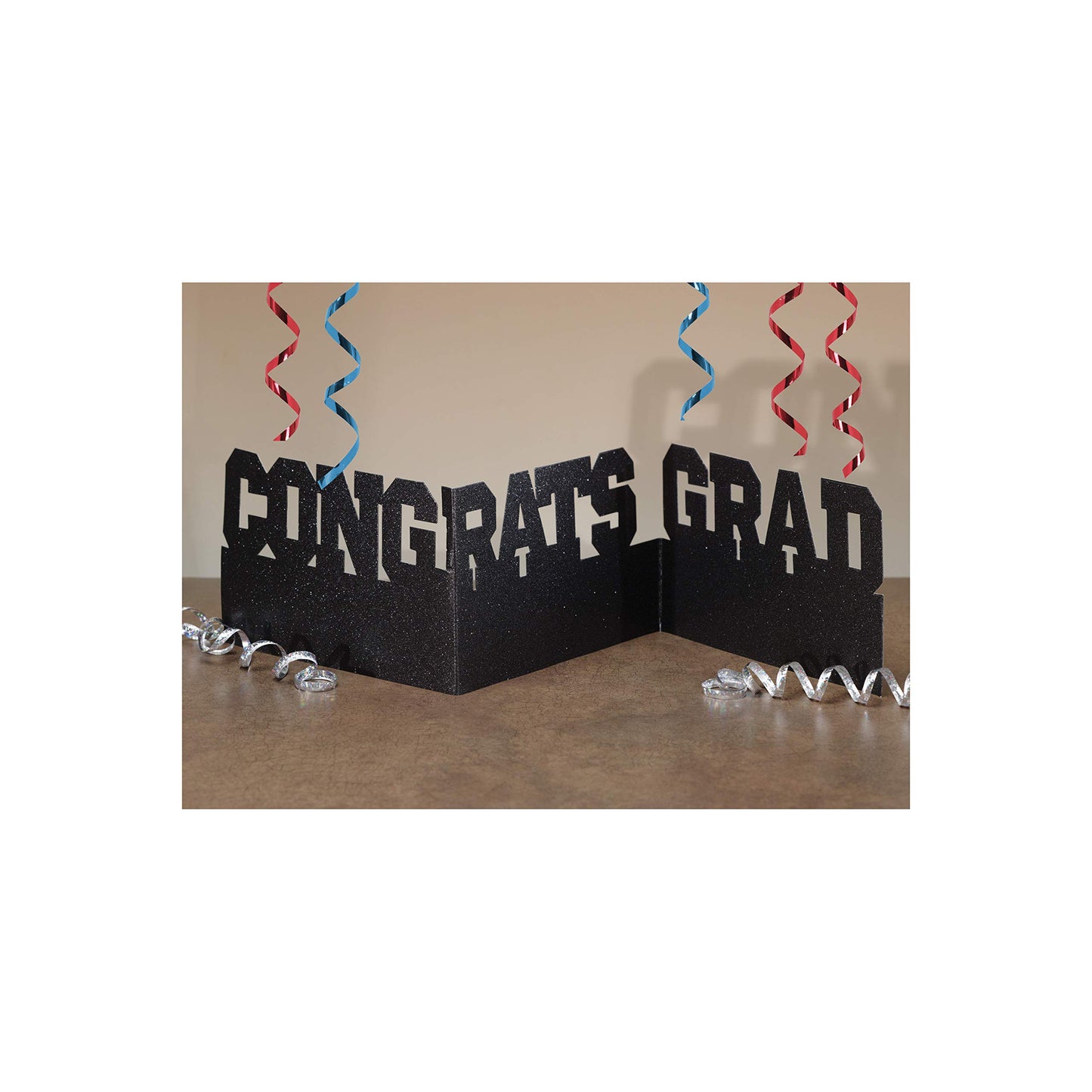 Creative Converting Congrats Grad Accordion Glitter Centerpiece, black (031094)