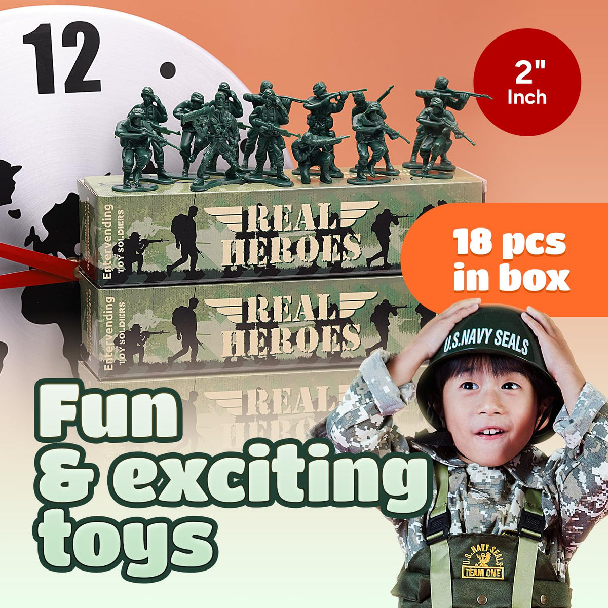 Entervending Army Men Action Figures - 2” Small Soldiers for Boys - 18 Pcs Green Army Soldier Toy Playset -Gift Ready Military Toys - Army Party Favor