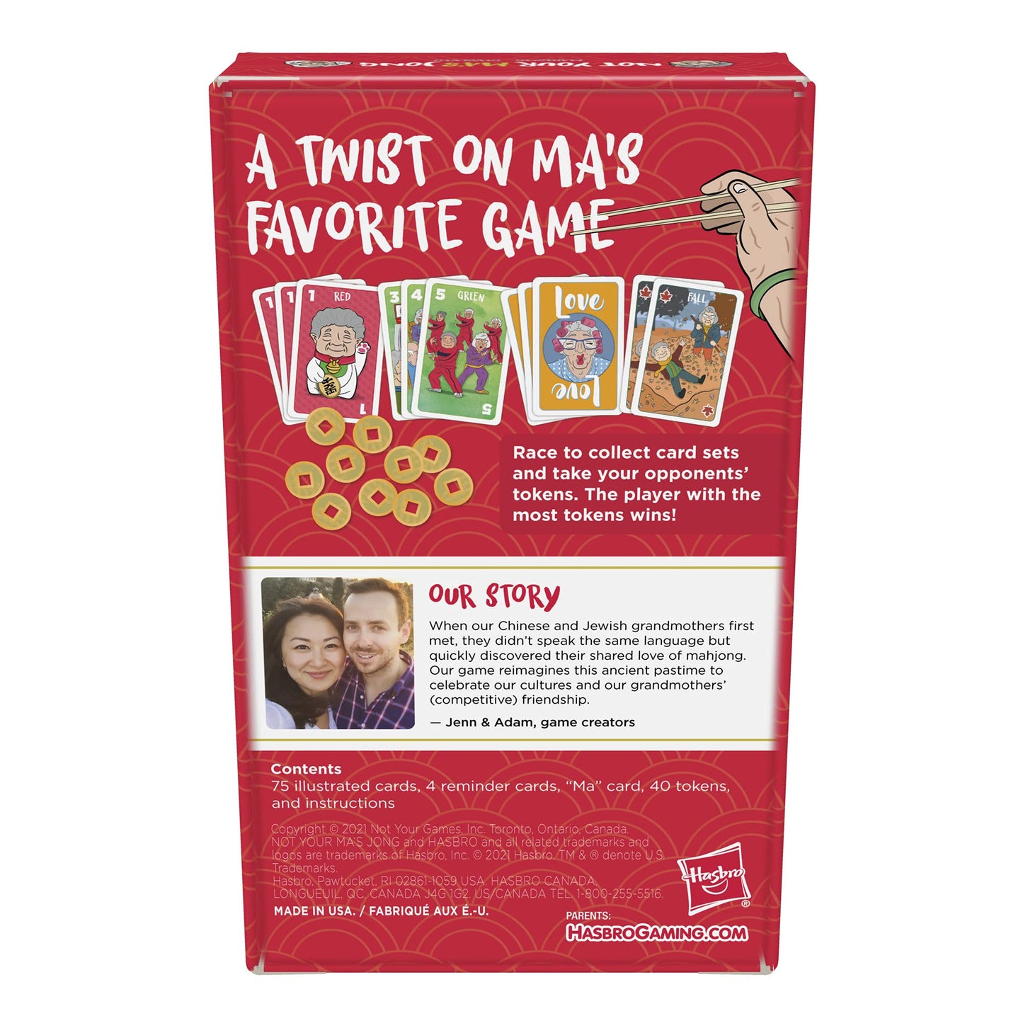 Hasbro Gaming Not Your Ma's Jong, A Fast-Paced Card Game for 3-4 Players Inspired by Mahjong and 2 Grandmas, Fun Family Party Game, Ages 13+