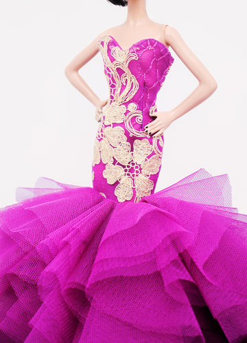 Cora Gu Handmade Purple Gown Fit 12 inch Fashion Doll and Doll not Included