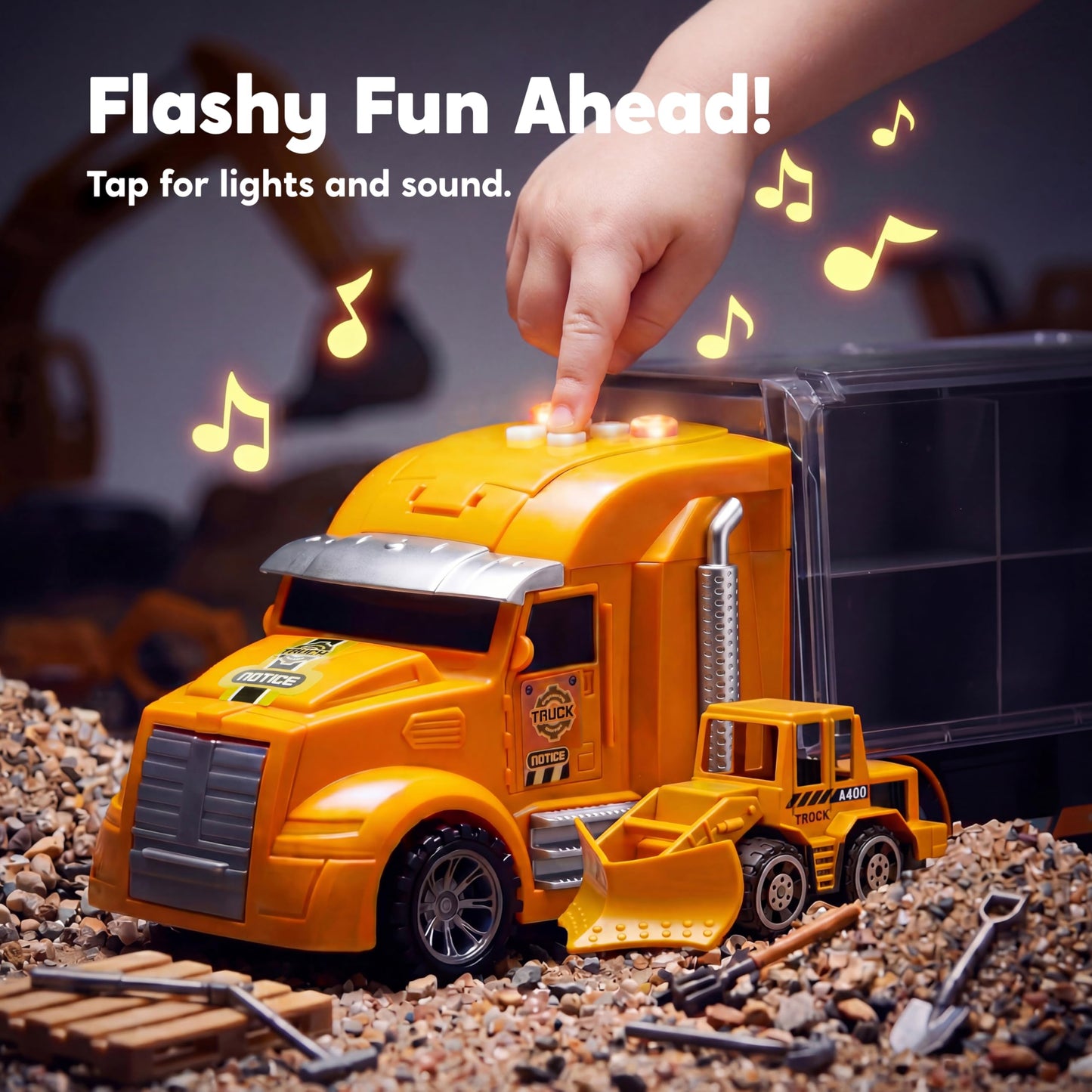 JOYIN 25-in-1 Construction Truck Toy Set with 12 Vehicles & 12 Worker Figures, Push and Go Toy Trucks with Sound and Light, Construction Toys Birthday