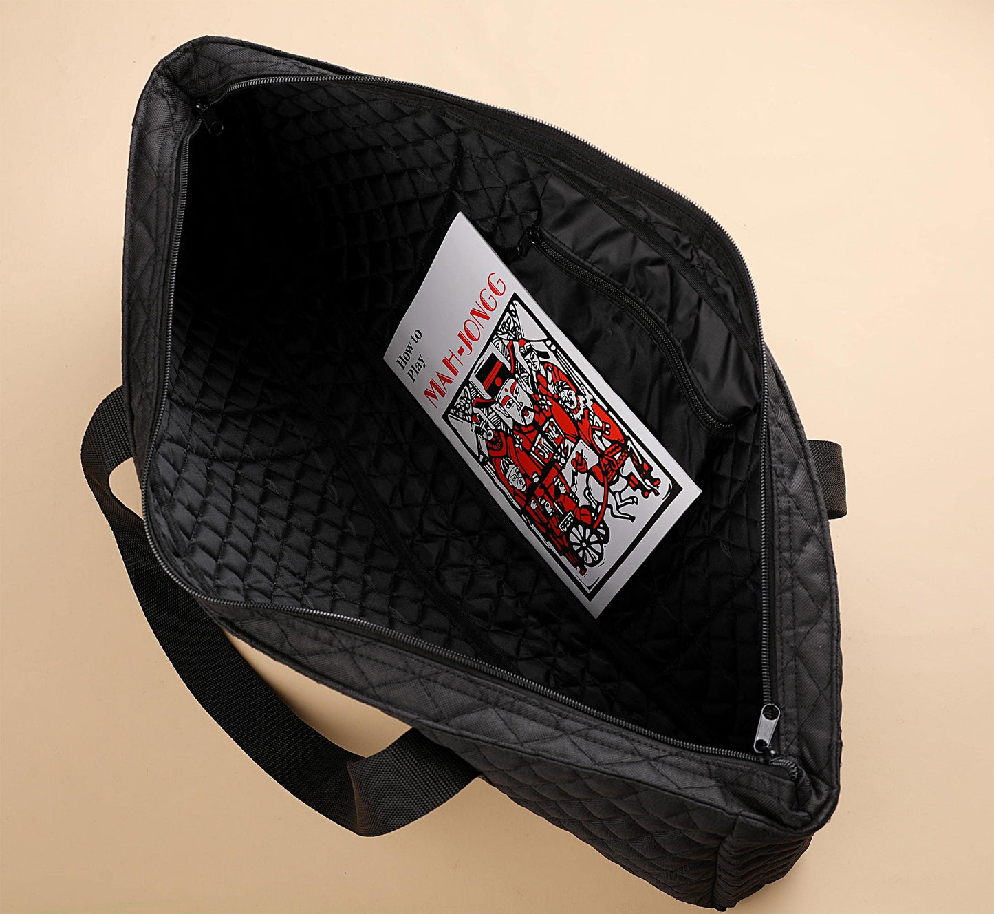 American Mahjong Game Set - Black Quilted Soft Bag 166 Premium Tiles with 4 All-in-One Rack/Pushers,100 Chips, Wind Indicator, English Manual. Easy
