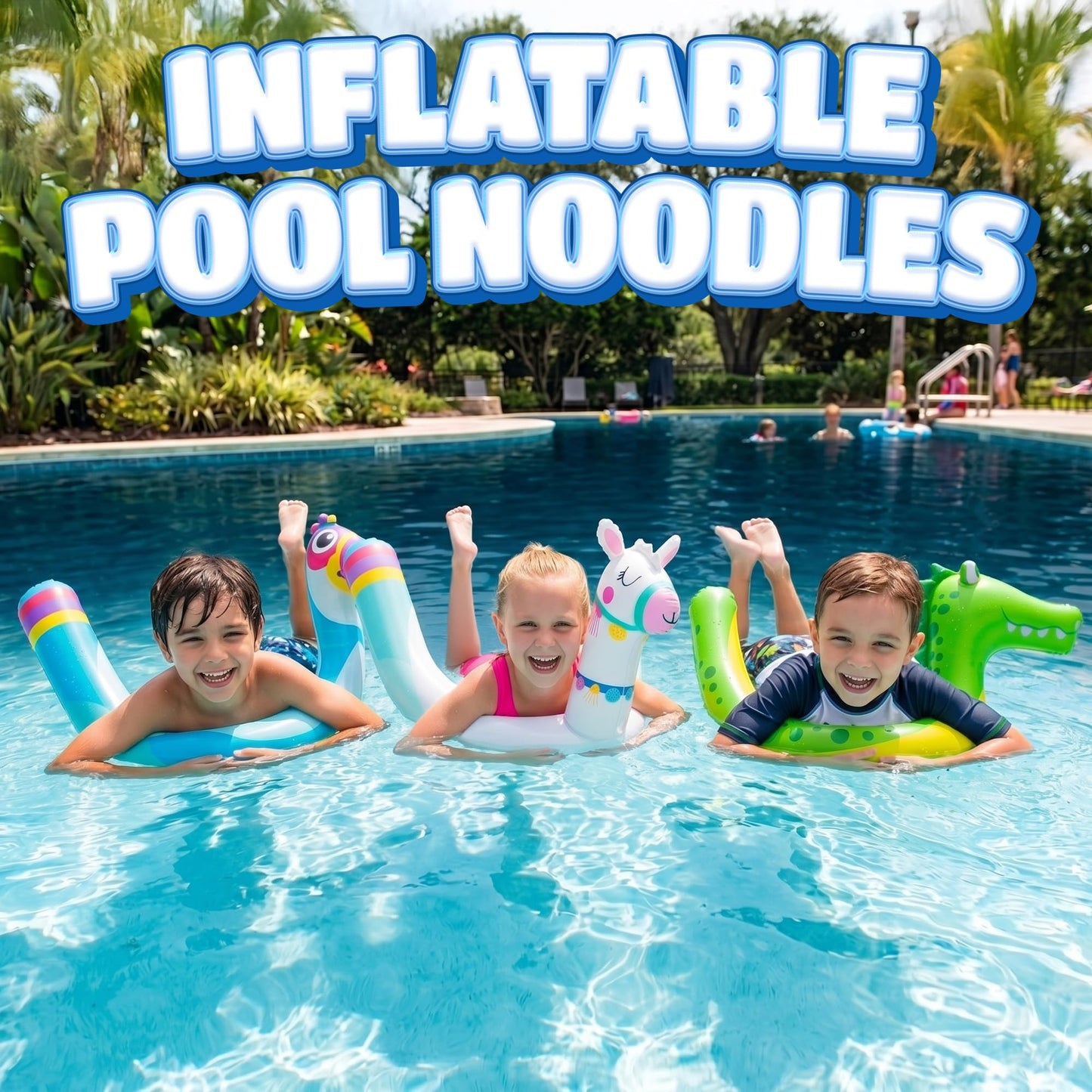 45-Inch Inflatable Pool Noodles, 3-Pack Kids Pool Floats for Beach & Travel