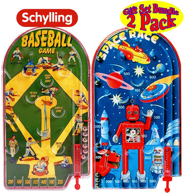 Schylling Classic 10" Pinball Games Space Race & Home Run! Baseball Gift Set Bundle - 2 Pack