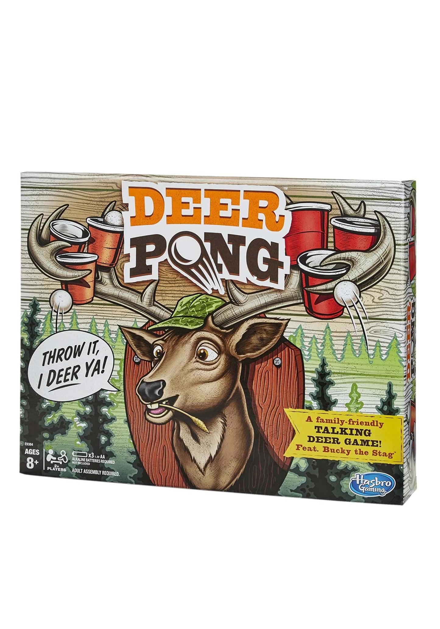 Deer Pong Game, Features Talking Deer Head and Music, Includes 6 Party Cups and 8 Balls, Fun Family Game for Ages 8 and Up